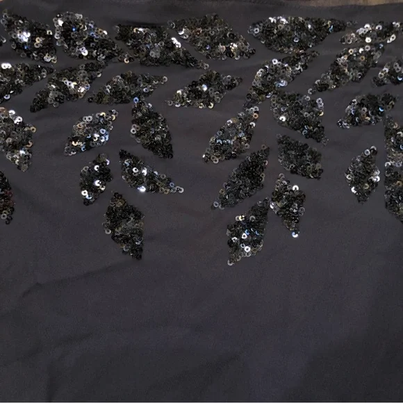 NWT XScape Chiffon Overlay Beaded Sleeve Cocktail Dress Size 16 Navy - Picture 8 of 11